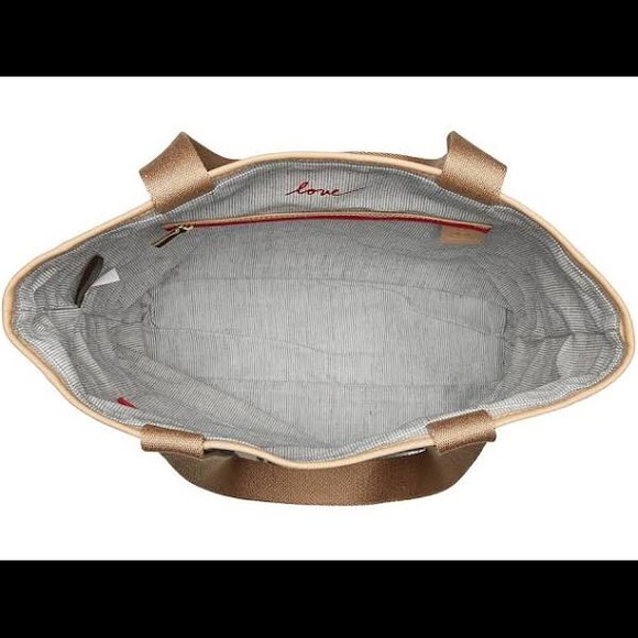 ED by Ellen Degeneres-LIVE LAUGH LOVE large cream/dark jean striped tote NWT - Picture 3 of 11